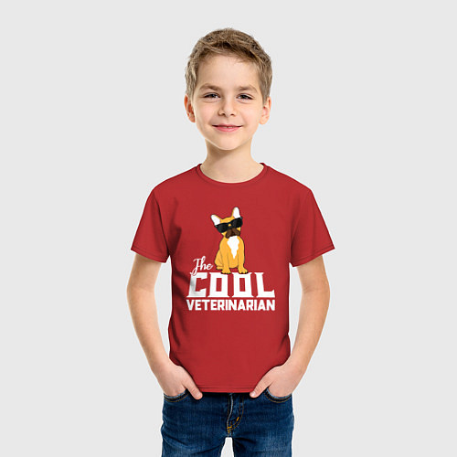 Детская футболка Крутой ветеринар французский бульдог / Красный – фото 3