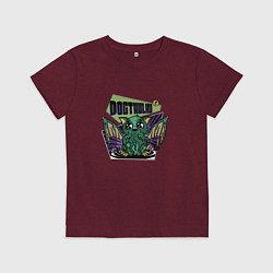 Футболка хлопковая детская Милый Ктулху щенок Cute Dogthulhu Cthulhu, цвет: меланж-бордовый