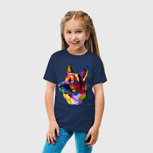 Детская футболка Немецкие овчарки красочная голова / Тёмно-синий – фото 4