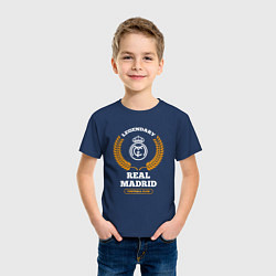 Футболка хлопковая детская Лого Real Madrid и надпись Legendary Football Club, цвет: тёмно-синий — фото 2