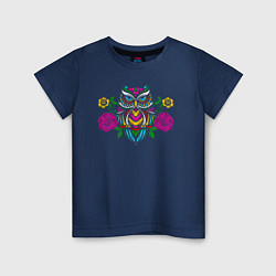 Футболка хлопковая детская Красочная цветочная сова, цвет: тёмно-синий