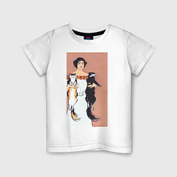 Футболка хлопковая детская Woman Holding Cats Девушка с кошками, цвет: белый