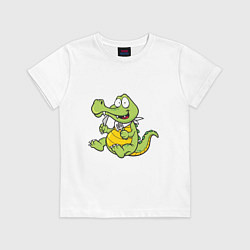 Футболка хлопковая детская Hungry Crocodile, цвет: белый