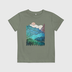 Футболка хлопковая детская Большие горы и маленький медведь, цвет: авокадо