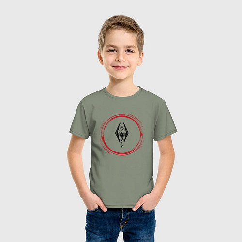 Детская футболка Символ Skyrim и красная краска вокруг / Авокадо – фото 3