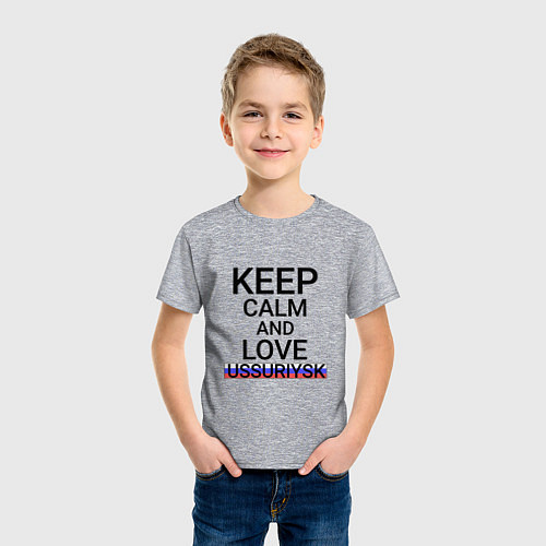 Детская футболка Keep calm Ussuriysk Уссурийск / Меланж – фото 3