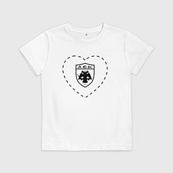Футболка хлопковая детская Лого AEK Athens в сердечке, цвет: белый
