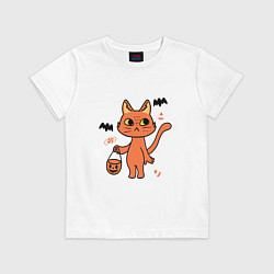 Футболка хлопковая детская CAT FOR HALLOWEEN, цвет: белый