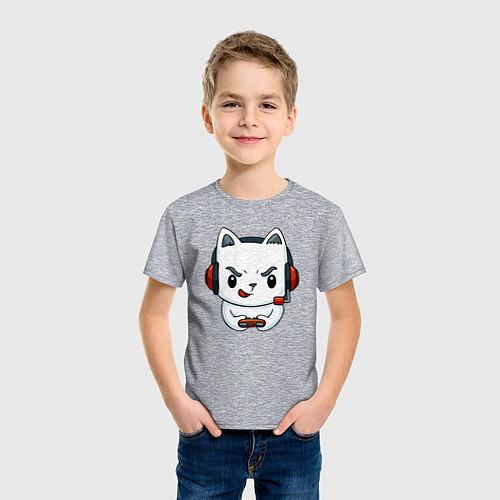 Детская футболка Кот игроман The cat is a gambler / Меланж – фото 3