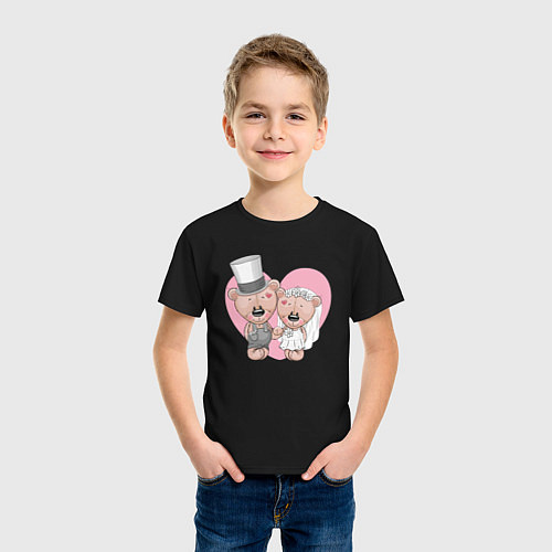 Детская футболка Молодожены медвежата / Черный – фото 3