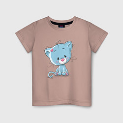 Футболка хлопковая детская Синий плюшевый котик, цвет: пыльно-розовый