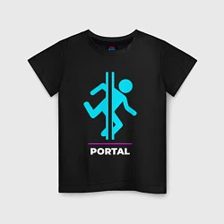 Футболка хлопковая детская Символ Portal в неоновых цветах, цвет: черный