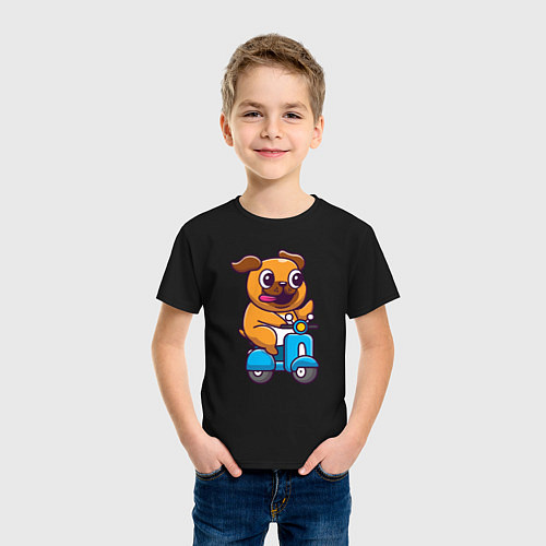 Детская футболка Бульдог на мотороллере / Черный – фото 3