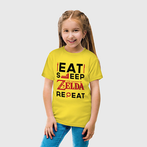 Детская футболка Надпись: Eat Sleep Zelda Repeat / Желтый – фото 4