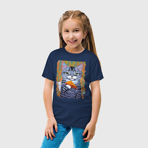 Детская футболка Котяра, сыр и мышонок / Тёмно-синий – фото 4