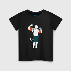 Футболка хлопковая детская Сильный мяускулс, цвет: черный
