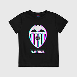Футболка хлопковая детская Valencia FC в стиле Glitch, цвет: черный