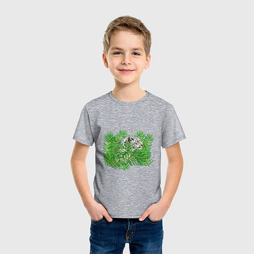 Детская футболка Ирбис в еловых ветках / Меланж – фото 3