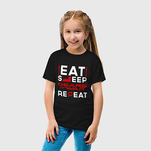 Детская футболка Надпись Eat Sleep Gears of War Repeat / Черный – фото 4