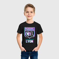 Футболка хлопковая детская Lyon FC в стиле Glitch, цвет: черный — фото 2