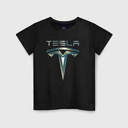 Футболка хлопковая детская Tesla Logo Тесла Логотип Карбон, цвет: черный