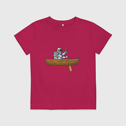 Футболка хлопковая детская Космонавт в лодке, цвет: маджента