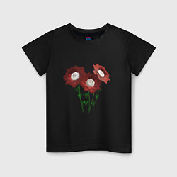 Футболка хлопковая детская Flowers red white, цвет: черный