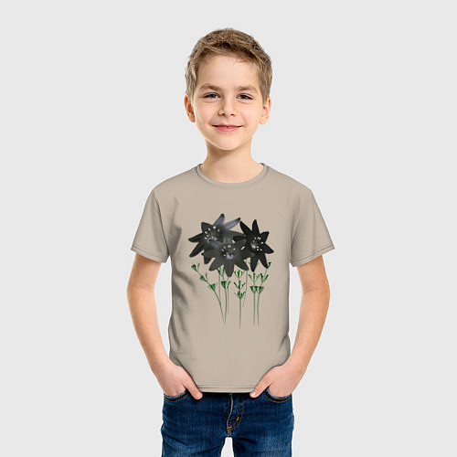 Детская футболка Flowers black light / Миндальный – фото 3