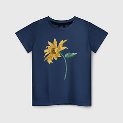 Футболка хлопковая детская Branch With a Sunflower Подсолнух, цвет: тёмно-синий
