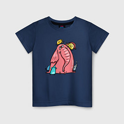 Футболка хлопковая детская Розовая слоника со слонятами, цвет: тёмно-синий