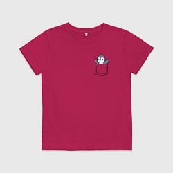 Футболка хлопковая детская Пингвин в кармашке, цвет: маджента