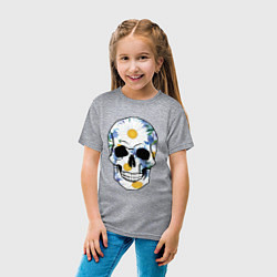 Футболка хлопковая детская Ромашковый череп, цвет: меланж — фото 2