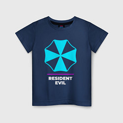 Футболка хлопковая детская Символ Resident Evil в неоновых цветах, цвет: тёмно-синий