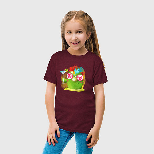 Детская футболка Кактус с коктейлем / Меланж-бордовый – фото 4