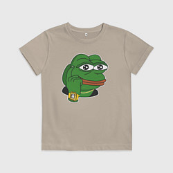 Футболка хлопковая детская Пепе Лягушонок советует думать, цвет: миндальный