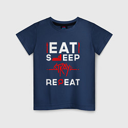 Футболка хлопковая детская Надпись Eat Sleep Stray Repeat, цвет: тёмно-синий