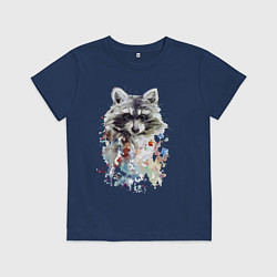 Футболка хлопковая детская Мордочка енота - акварель, цвет: тёмно-синий
