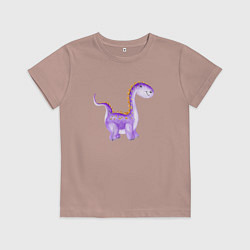 Футболка хлопковая детская Фиолетовый динозаврик, цвет: пыльно-розовый