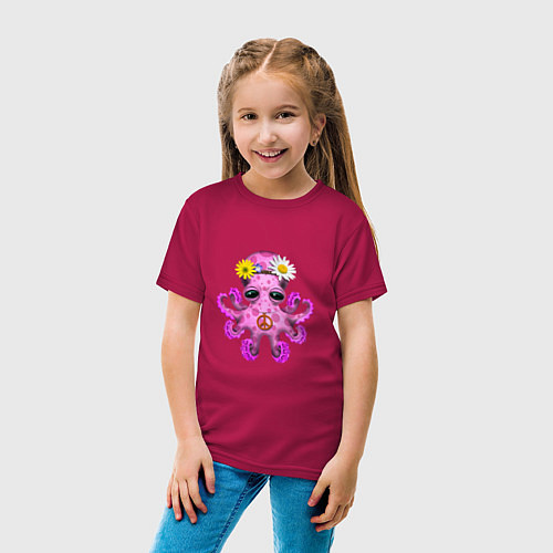 Детская футболка Мир - Розовый Осьминог / Маджента – фото 4