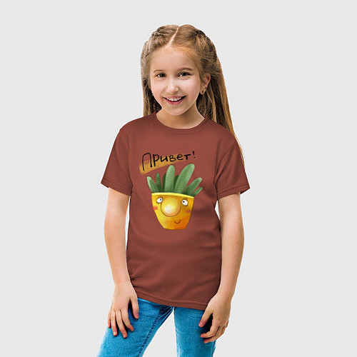 Детская футболка Удивленный кактус / Кирпичный – фото 4
