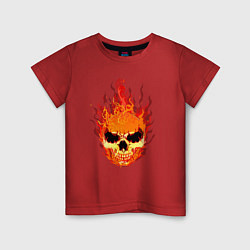Футболка хлопковая детская Огненный злой череп, цвет: красный