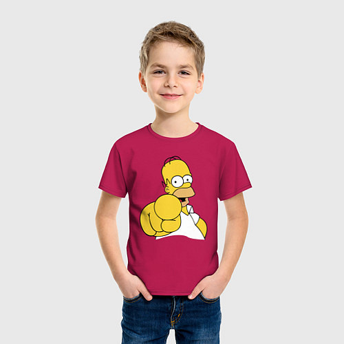 Детская футболка Гомер Симпсон указывает пальцем / Маджента – фото 3