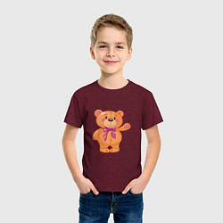Футболка хлопковая детская Милый плюшевый медвеженок, цвет: меланж-бордовый — фото 2