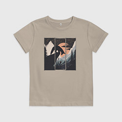 Футболка хлопковая детская Оранжевая луна и лисёнок, цвет: миндальный