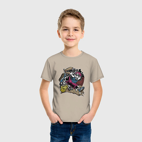 Детская футболка Брейк-данс Панда / Миндальный – фото 3