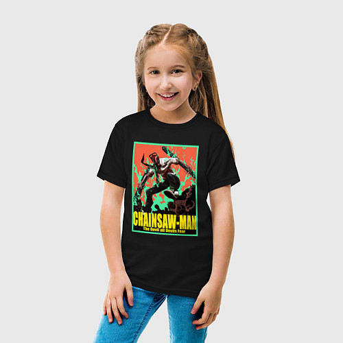 Детская футболка Человек-бензопила в действии / Черный – фото 4
