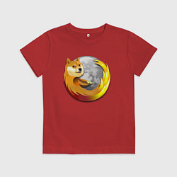 Футболка хлопковая детская Пёсик Доге охватывает планету, цвет: красный