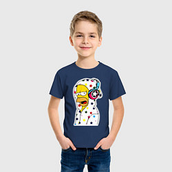 Футболка хлопковая детская Гомер Симпсон в звёздном балахоне и в наушниках, цвет: тёмно-синий — фото 2