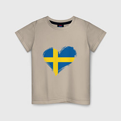 Футболка хлопковая детская Сердце - Швеция, цвет: миндальный