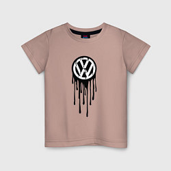 Футболка хлопковая детская Volkswagen - art logo, цвет: пыльно-розовый